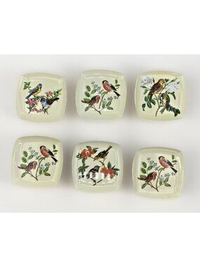 VTG MCM Melamine Trinket Appetizer Trays Set of 6 Made in Italy Birds Flowers